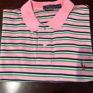 RL XL mens mesh  pink stripped short sleeve Shirt
